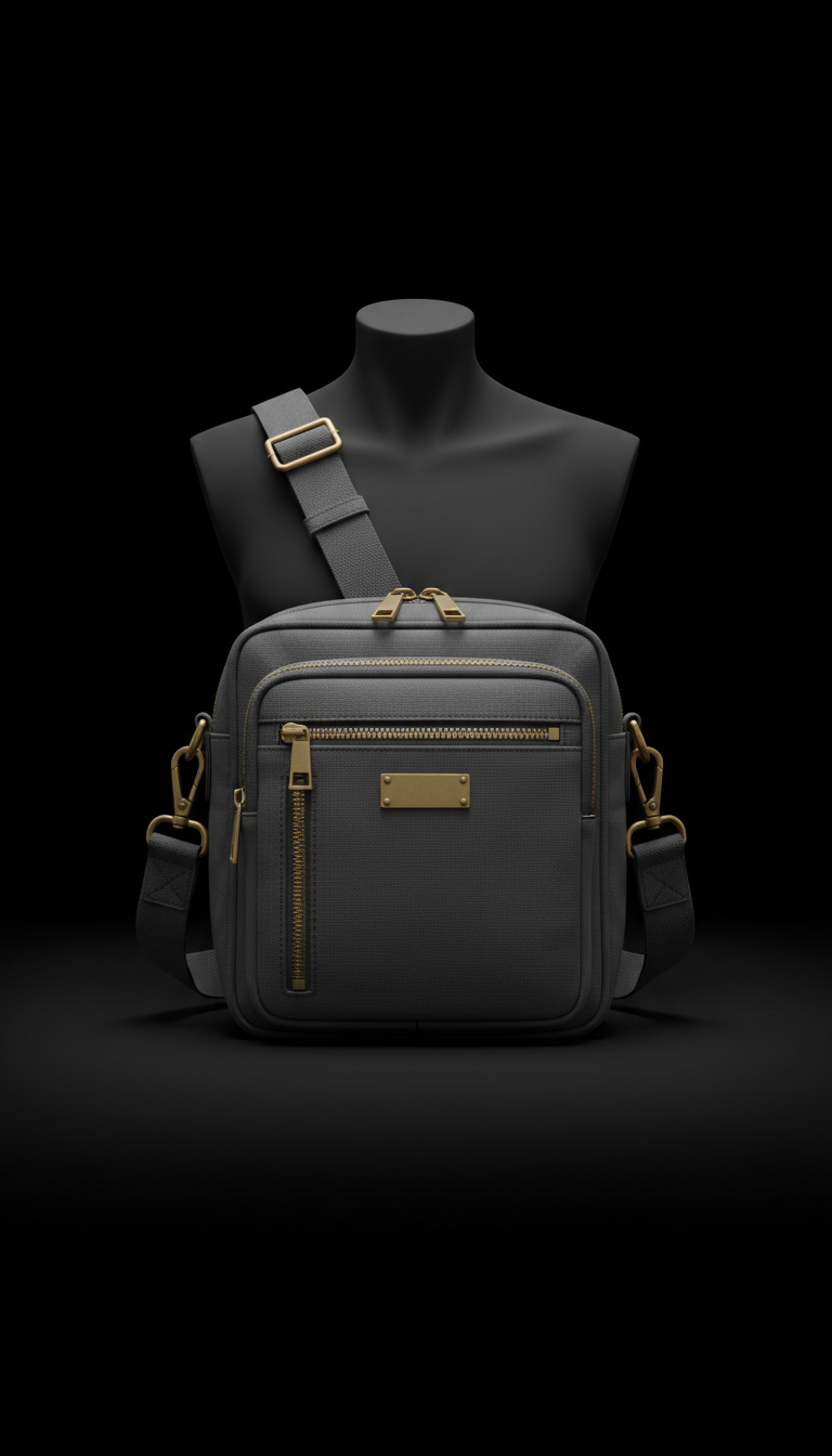 Muted brass-accented crossbody bag
