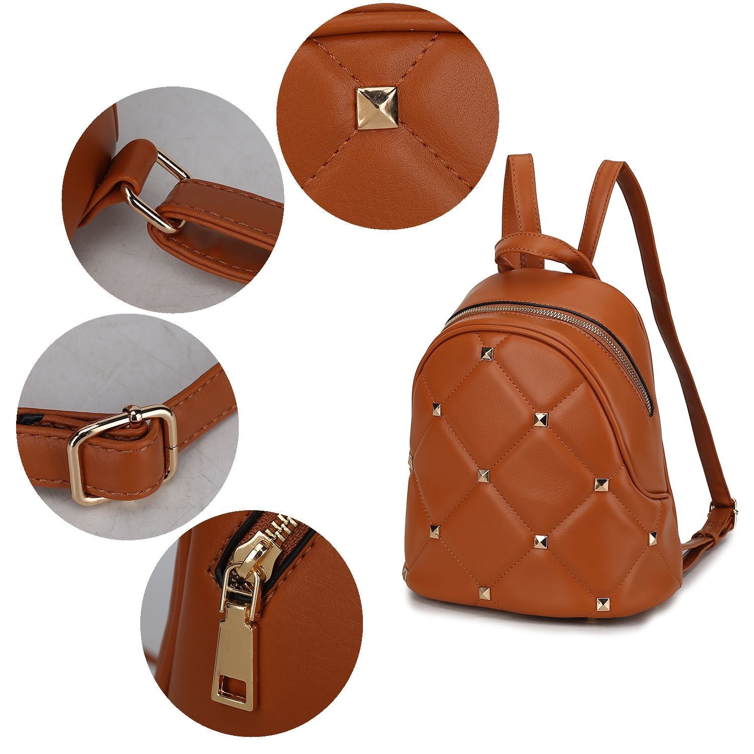 Chic Quilted Vegan Leather Women's Backpack with Studs - Stickies Apparel