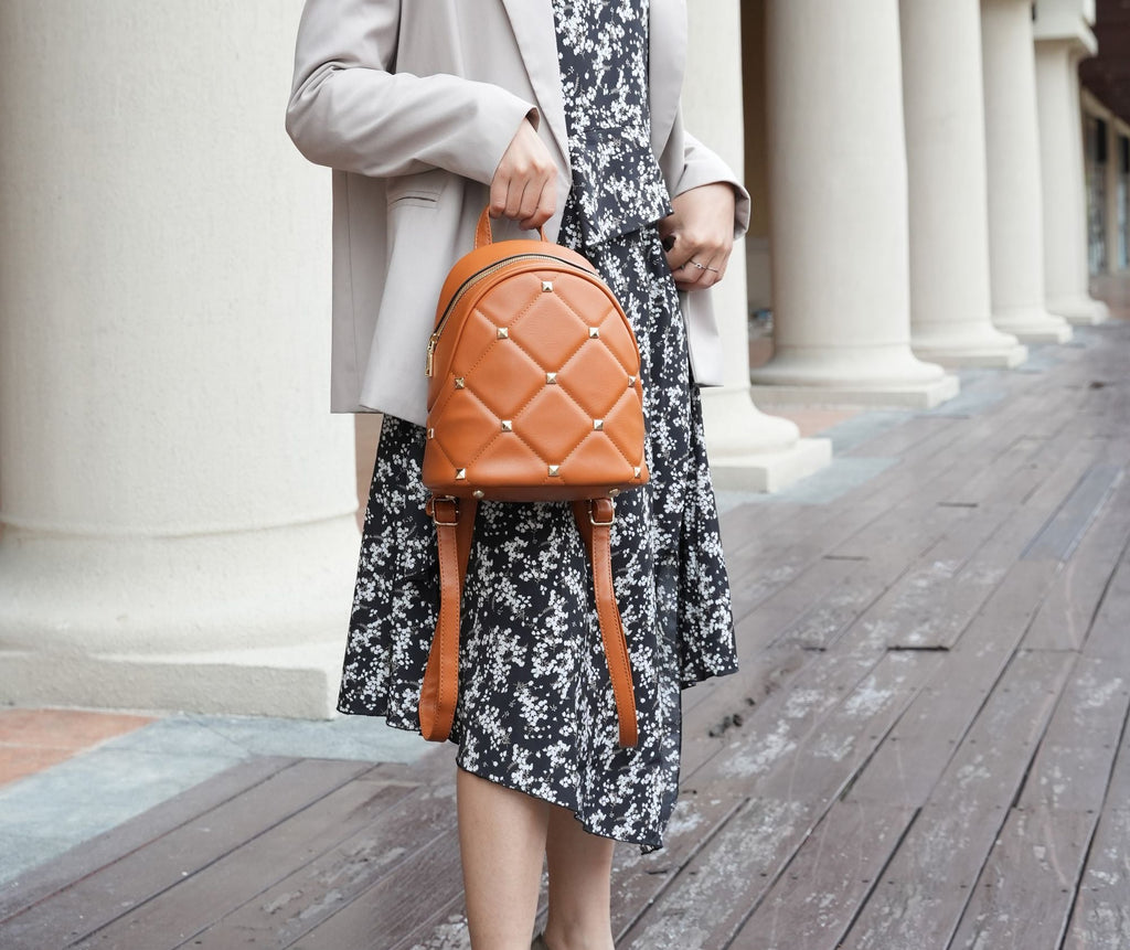 Chic Quilted Vegan Leather Women's Backpack with Studs - Stickies Apparel