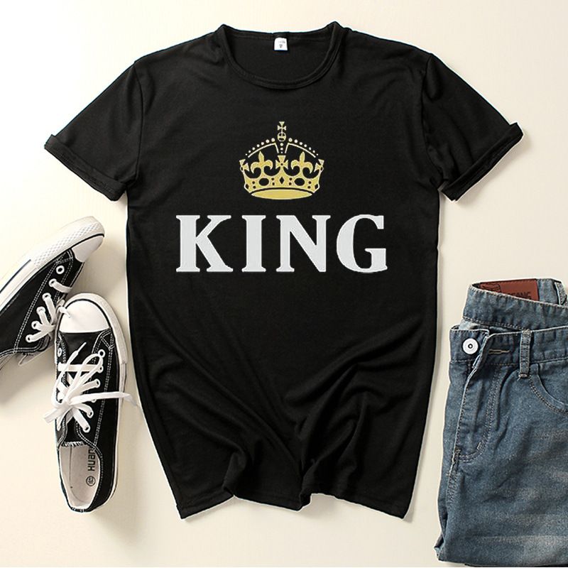 Couple T-Shirt with King and Queen Crown Print for Lovers - Short Sleeve Loose Fit Tee - Stickies Apparel