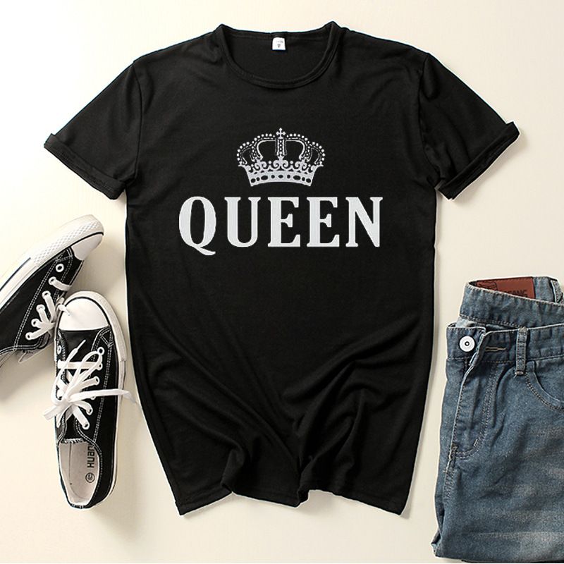 Couple T-Shirt with King and Queen Crown Print for Lovers - Short Sleeve Loose Fit Tee - Stickies Apparel
