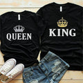 Couple T-Shirt with King and Queen Crown Print for Lovers - Short Sleeve Loose Fit Tee - Stickies Apparel