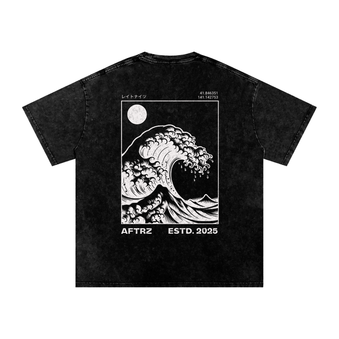 Aftrz Great Wave Snow Washed Oversized Cotton T-Shirt