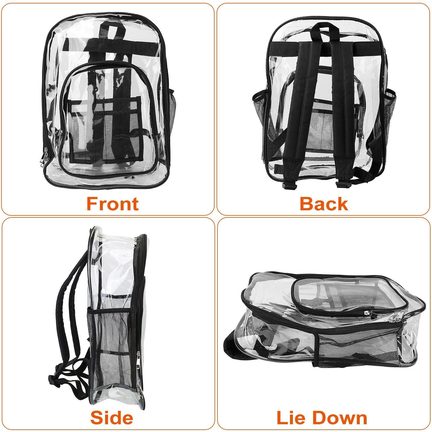 Heavy Duty Clear Backpack - Waterproof PVC Book Bag with Reinforced Straps - Stickies Apparel
