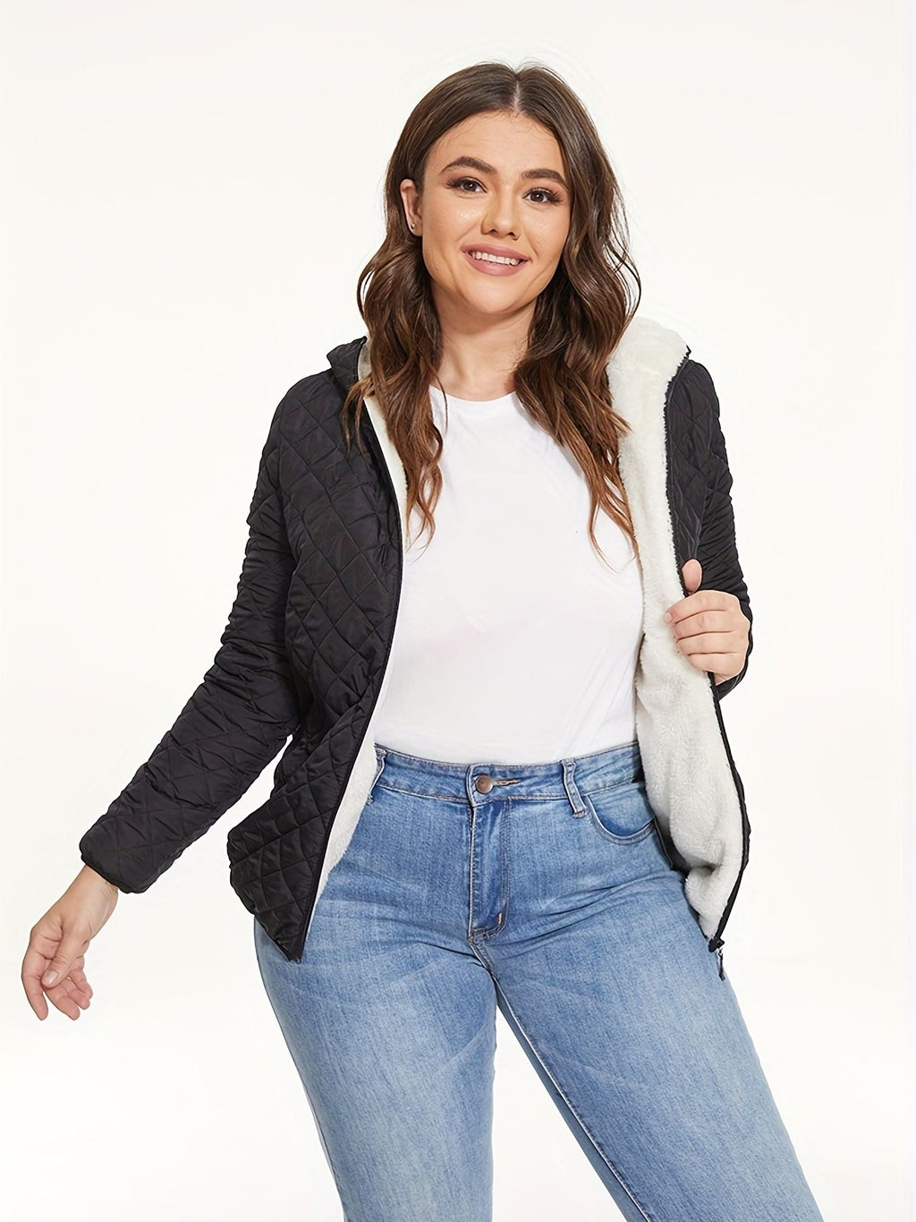 Stylish Women’s Thermal Hooded Jacket with Cozy Slant Pockets for Fall & Winter - Stickies Apparel
