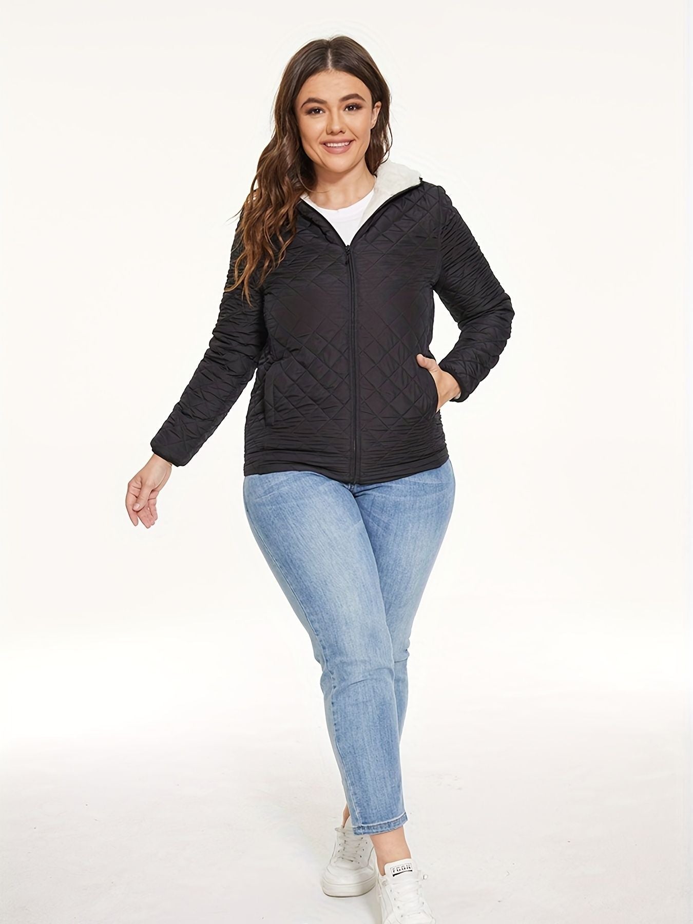 Stylish Women’s Thermal Hooded Jacket with Cozy Slant Pockets for Fall & Winter - Stickies Apparel