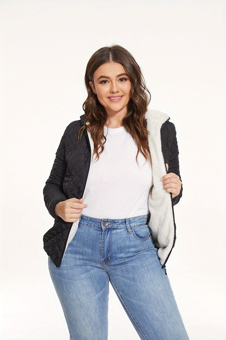 Stylish Women’s Thermal Hooded Jacket with Cozy Slant Pockets for Fall & Winter - Stickies Apparel