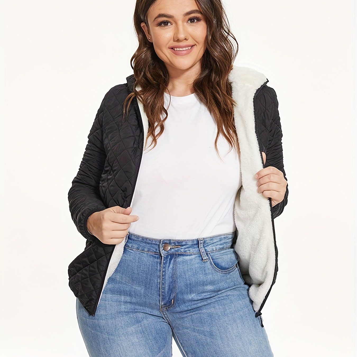 Stylish Women’s Thermal Hooded Jacket with Cozy Slant Pockets for Fall & Winter - Stickies Apparel