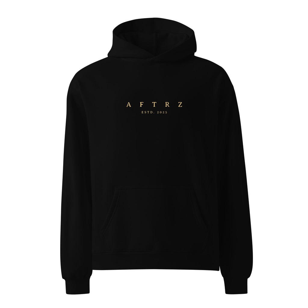 Aftrz Classics Premium Drop Shoulder Oversized Hoodie - Black with Tan Logo